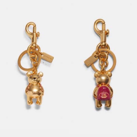 Coach Back to School Bear Red Violet Backpack Gold Keychain Clip Purse Charm NWT - Picture 1 of 9